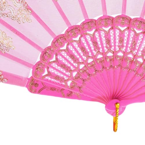 QIRMIZI 10 Pack Folding Handheld Fans,Silk Spanish Fan, Perfect for Weddings, Parties, and Dancing,Pink - color: Pink, size: 10 PACK
