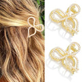 CAKURE Small Bow Claw Clips Pearl Hair Clips Cute Mini Hair Clip Gold Hair Accessories for Women （Pack of 2)