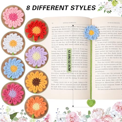 8 Pack Crochet Flower Bookmarks Daisy Sunflower Book Marks for Reading Gift - color: Colorful Flower