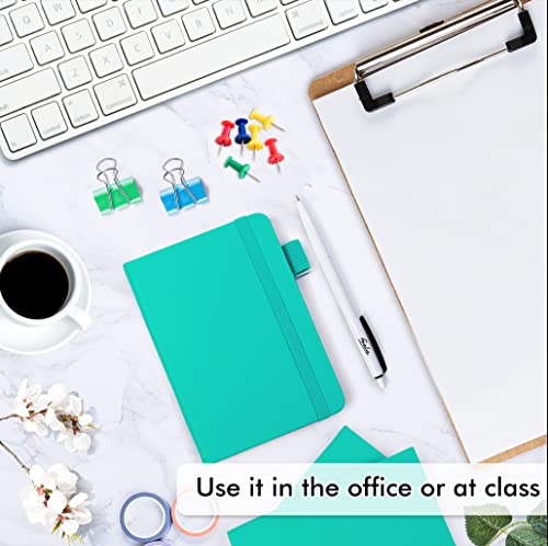 feela 3 Pack Pocket Small Notebook Journals, Mini Cute Memo Notepad Hardcover College Ruled Lined Journals with Pen Holder for Women Girls Office School, with 3 Black Pens, 3.5”x 5.5”, A6, Aqua - color: 3 Aqua
