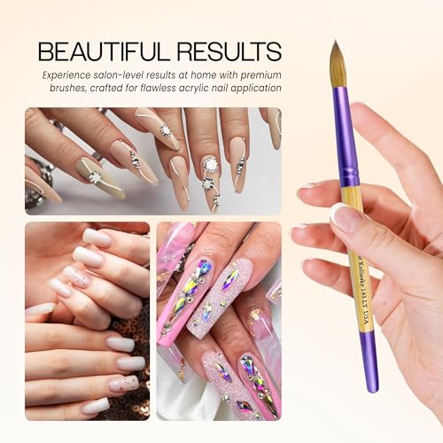 PANA Pure Kolinsky Hair Acrylic Nail Brush - Round Shape Purple Ferrule with Beige Wood Handle (Size 14) - Nail Brush for Acrylic Nail Application, Nail Extension, Manicure Pedicure Salon Beginner and - color: Beige, size: Size 14
