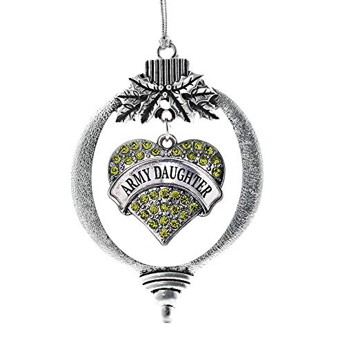Inspired Silver - Army Daughter - Silver Christmas Ornament - Green Pave Heart Charm Christmas Tree Ornament with Cubic Zirconia - Holiday Hanging Decoration - style: Army Daughter