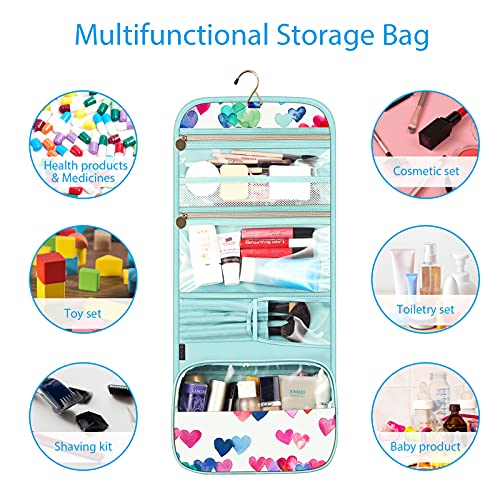 FINTIE Portable Toiletry Cosmetic Travel Bag Hanging Makeup Organizer - color: Raining Hearts
