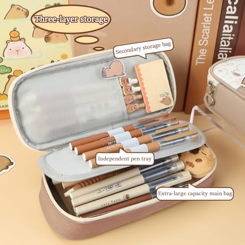 Capybara Pencil Case, Large Kawaii Pen Pouch for School and Office - style: Light Brown Capybara