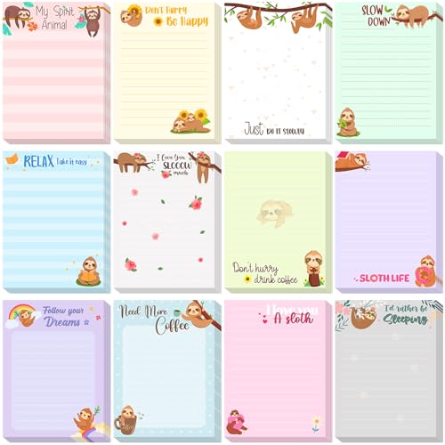 Chiisong 12 Pcs Sloth Sticky Notes Cute Cartoon Sloth Gifts - style: Sloth Style