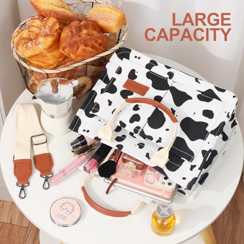 LHMTQVK Canvas Tote Bag for Women, Work & Bible Study Handbag - color: Cow