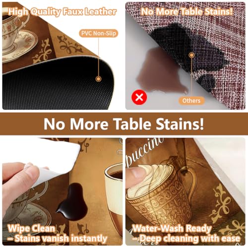 Peacoblue Placemats Set of 4,Faux Leather Coffee Design - style: Coffee