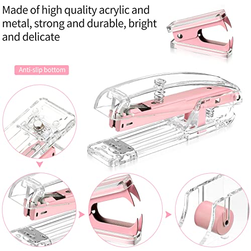 Pink Office Supplies Set Desk Accessory Kit, Acrylic Stapler Set - color: Pink
