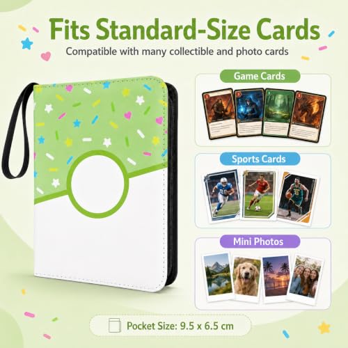 4 Pocket Card Binder 400 Card Holder Album, Green Donut Trading Cards Holder Zipper Binder for Girl Teen Collection (Green Donut, 400 Pocket) - color: Green Donut, size: 400 Pocket