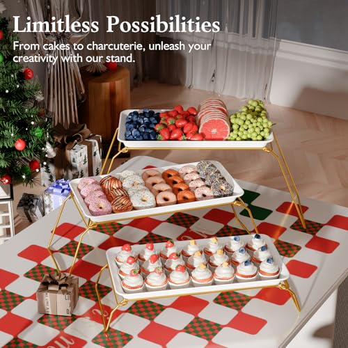 Bumusty Large 3-Tier Melamine Serving Tray Set, 17 x 8.7 in, Gold Stand - color: Gold, size: 17" x 8.7"