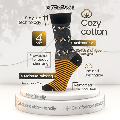 7BIGSTARS Women Cotton Crew Socks, Patterned 4 Pack, M 5-9 - L 8-12 - color: 11 - Black, Beige, Light Beige, Orange (A50), size: 8-12