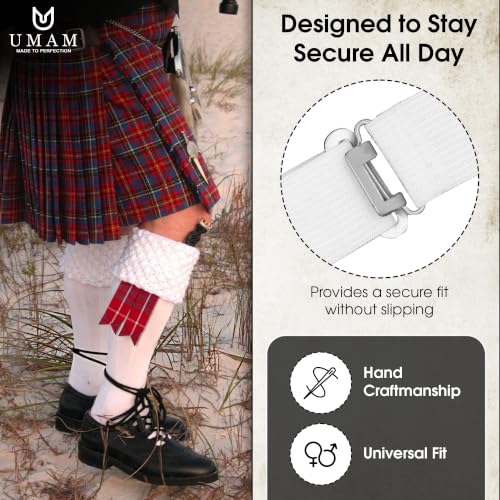 Kilt Flashes for Men with Heavy Buckle Adjusters, Plain & Tartan Kilt Sock Flashes. - color: Hamilton Red