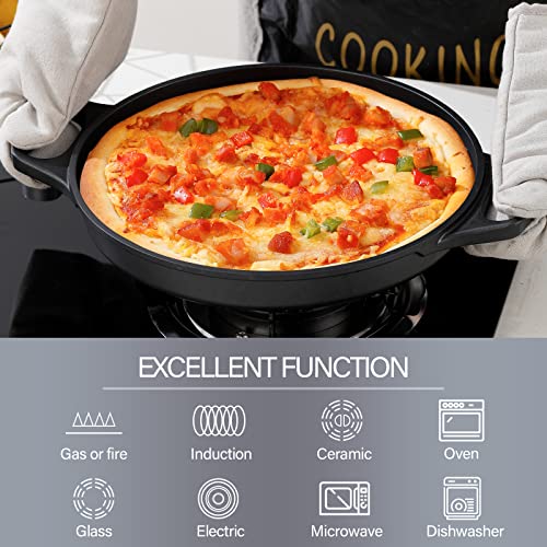 S·KITCHN Cast Aluminum Griddle Pan for Stovetop with Lid - Lighter than Cast Iron Skillet,Round Frying Pans Nonstick Grill Pan Dishwasher & Oven Safe,12IN - size: 12 IN