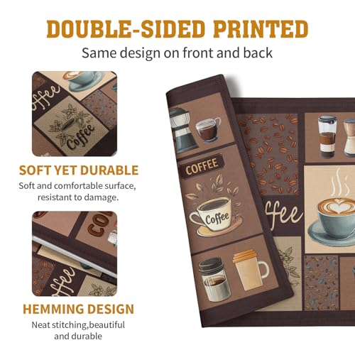 Coffee Theme Placemats Set of 4 Farmhouse Style Brown Linen Fabric Table Mat 12x18 Inch Washable Heat Resistant Non-Slip Place Mats for Home Party Kitchen Dining Decor - color: Coffee Theme