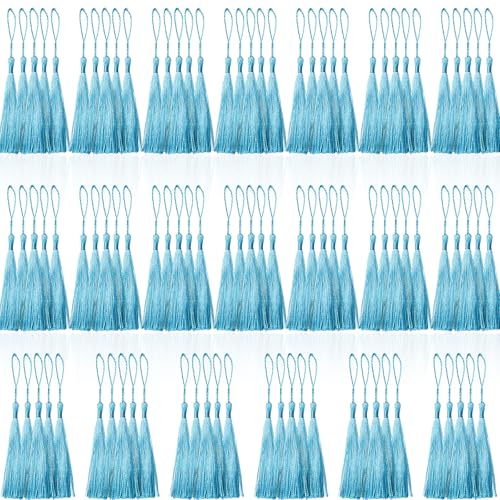 100 Pcs Light Blue Mini Tassels 13cm/5 Inch with Loops for Bookmarks, Jewelry Making, DIY Projects - color: Light Blue