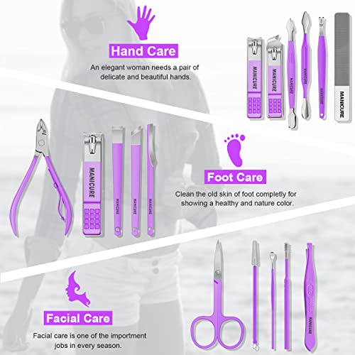 Manicure Set Professional Nail Clippers Pedicure Kit,16 pcs Stainless Steel - color: Violet