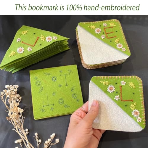 Personalized Hand Embroidered Corner Bookmark, Bookmarks for Women, Personalized Bookmark for Book Lovers, Cute Flower Book Mark by HNQCPCVU (A, Green) - color: Green, size: A