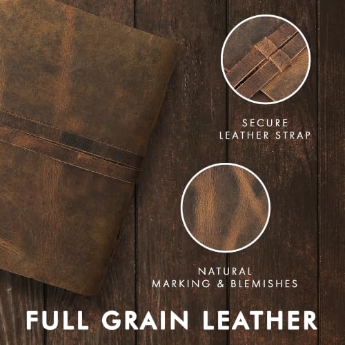 ELIZO Vintage Leather Bound Journal for Men & Women, Book of Shadows Grimoire Journal, Strap Closure-200 Handmade Deckle Edge Pages Genuine Leather Sketchbook Notebook, Teak Brown, 5X7 Inches - size: 5x7 (Strap Closure)