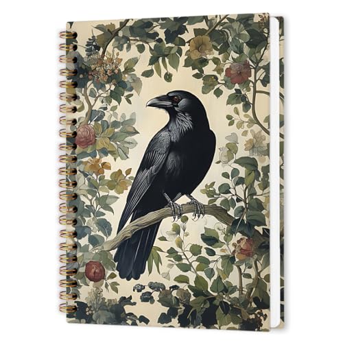 nvucamd Gothic Dark Raven Spiral Notebook, Witchy Black Crow Botanical Journal Notebook, Dark Raven Cottagecore Journaling Notebooks for Women, Gothic Raven Office School Supplies Gifts, 5.5x8.3 In - color: crow plant