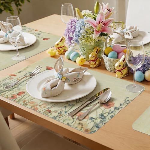 Vinyl Placemats Set of 6-12x17 Inch - Heat Resistant Washable Place Mats Waterproof Non-Slip Wipeable Table Mats for Dining Table Decor, Spring Outdoor Plastic Placemat - color: Floral-2