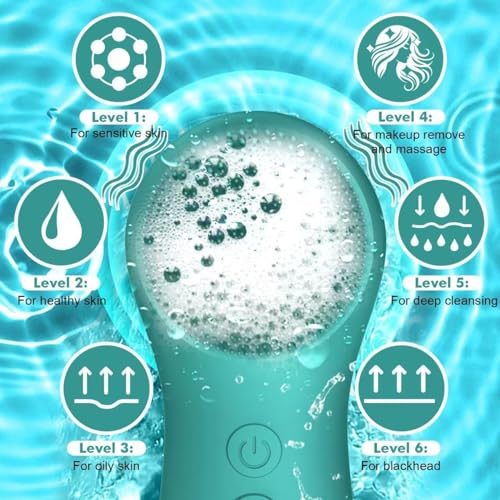 LZP Face Scrubber Facial Cleansing Brush Silicone Face Scrubber Exfoliator for Men & Women, Rechargeable Electric Facial Brushes for Cleaning and Exfoliating, Waterproof Face Scrub Brush - color: Dark Green