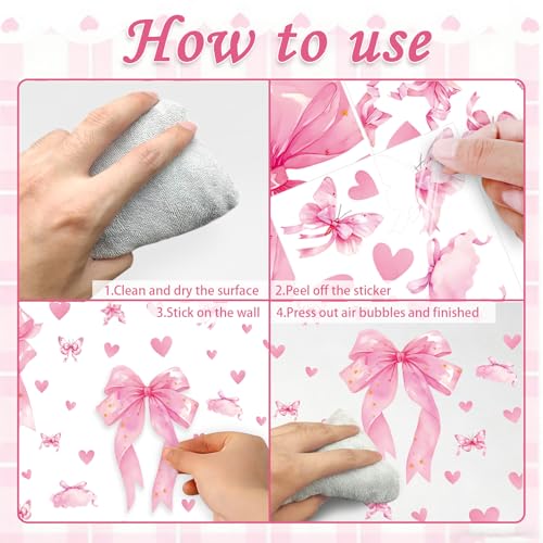 Large Pink Bow Wall Decals, 6 Sheets 64 Pcs - color: Large Pink Bow