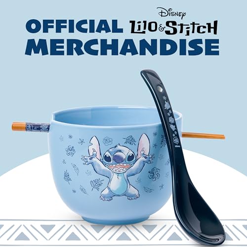 Silver Buffalo Lilo and Stitch Hands Up, Ramen Bowl with Chopsticks, 20oz - color: Lilo and Stitch Hands Up Spoon, size: 20 Ounces (With Spoon)