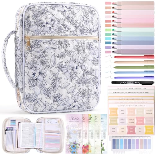 XKDOUS Bible Cover Case for Women Bible Bag Journaling Kit w/Study Supplies - color: Black, size: Large