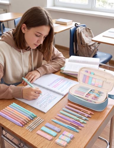 SUNEE Pencil Case with Supplies, 35PCS Aesthetic Stationery Set, Blue - color: Blue, style: 35 Pack
