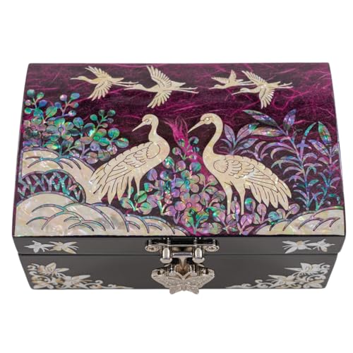 February Mountain Mother of Pearl Small Jewelry Ring Box - Gifts for best friends women, Thank you gifts, mom birthday gifts, Friendship Women Gifts Trinkets Keepsake Treasure box (Purple_Crane) - color: Purple_Crane