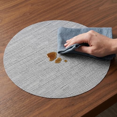Round Imitation Bamboo PVC Placemats Set of 6,Countertop Protector - color: Silver Gray
