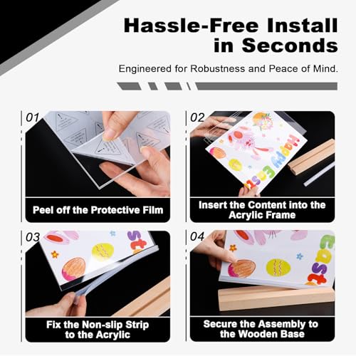 Daletu Acrylic Sign Holder 5x7 with Wood Base | 3 Packs Acrylic Tabletop Display Stand, 2 in 1 Vertical or Slant Clear Plastic Sign Frame Holder for Flyer, Menu, Retail, Buffet, Vendor, Wedding, Party - size: 3PCS (5"x7")