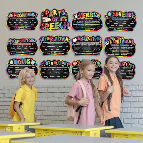 Pasimy 12 Pcs Parts of Speech Posters Grammar Chart, Classic - style: Classic