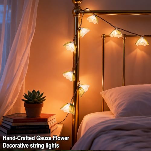TWINKVILLA Decorative String Lights Plug in with 10 Bulbs, Flower Garland Fairy Lights Connectable Weatherproof Outdoor Indoor for Wedding Pergola Bedroom Porch Floral Home Decor (Green White) - color: Green White