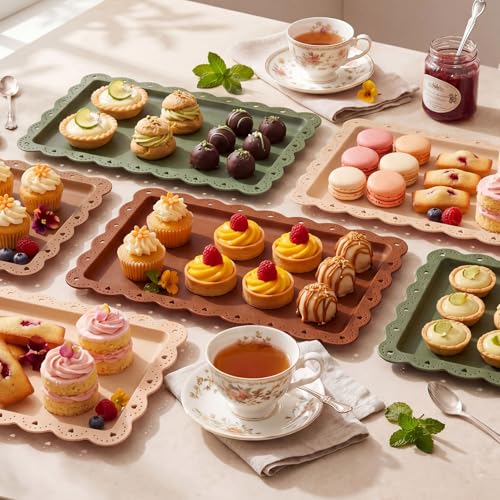 6 Pcs Brown and Sage Green Serving Trays Plastic Food Platters - color: Brown and Sage Green