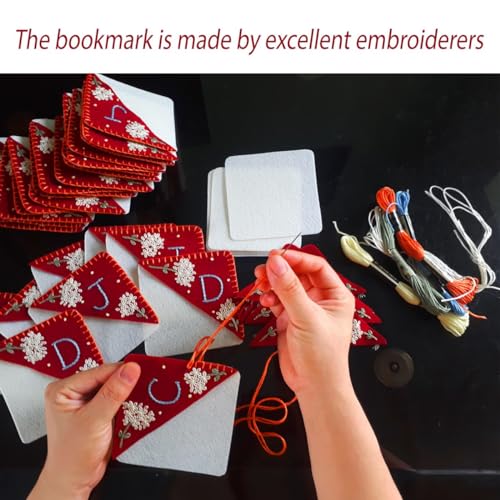 Personalized Hand Embroidered Corner Bookmark, Bookmarks for Women, Personalized Bookmark for Books, Cute Flower Book Mark, Hand Stitch Gift for Women for Book Lovers by HNQCPCVU (M, RED) - color: Red, size: M