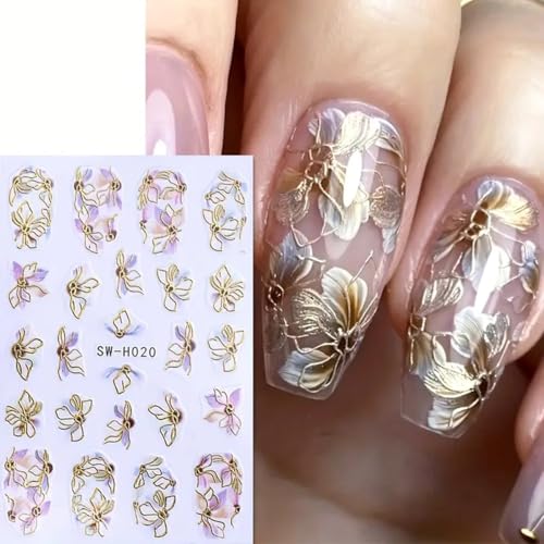Flower Nail Stickers 3D Elegant Floral Nail Art Decal 6PCS 3D Self-Adhesive Japanese Style Colored Flowers Petals Nail Decals Flower Manicure Stickers Supply for Summer Fall DIY Nail Art Decorations - style: style4