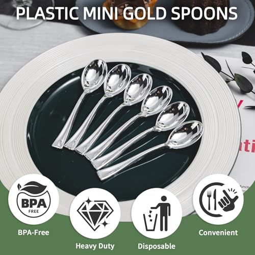 120PCS Silver Plastic Mini Spoons Disposable 4 inch Tasting Spoon - color: Silver