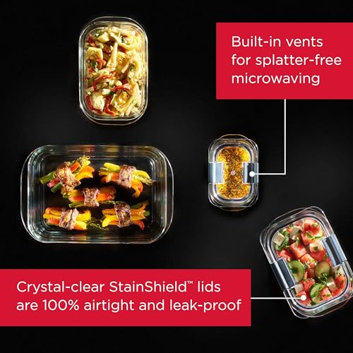 Rubbermaid Brilliance Glass Food Storage Containers, Assorted Sizes, Set of 9, BPA-Free, Leak-Proof, Clear - size: Assorted Sizes (18-Piece)