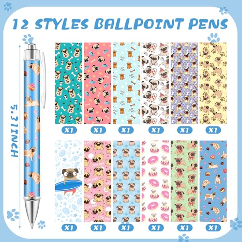 Dispowreath 24 Pcs Pug Sticky Notes with Pens Dog Puppy Themed Party Favors Gifts Cute Notepad Memo Notes Pads Black Ink Ballpoint Pen for Pug Lover Christmas Gifts Office - style: Pug
