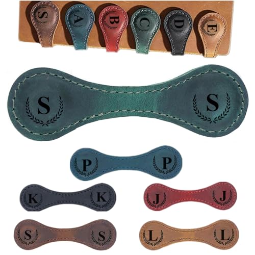 Personalized Magnetic Leather Initial Bookmark, 26 Letters Customized Multi-Functional for Women, Teachers, Book Lovers (S, Green) - color: Green, size: S