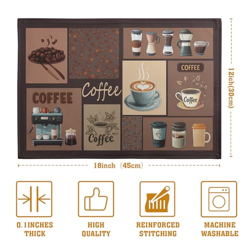 Coffee Theme Placemats Set of 4 Farmhouse Style Brown Linen Fabric Table Mat 12x18 Inch Washable Heat Resistant Non-Slip Place Mats for Home Party Kitchen Dining Decor - color: Coffee Theme