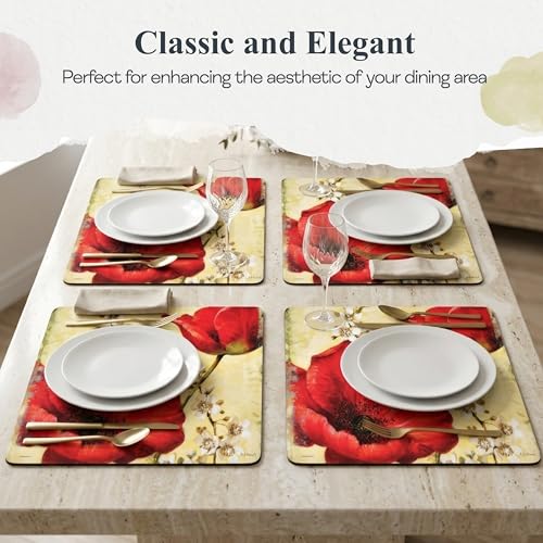 Pimpernel Poppy de Villeneuve Placemats - Gold, Set of 4 - size: 15.7" x 11.7" Rectangular, style: Poppy de Villeneuve