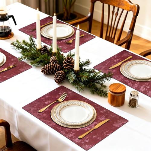 Faux Leather Placemats Set of 4, 11.8"x17.7", Burgundy - color: Burgundy, size: Set of 4