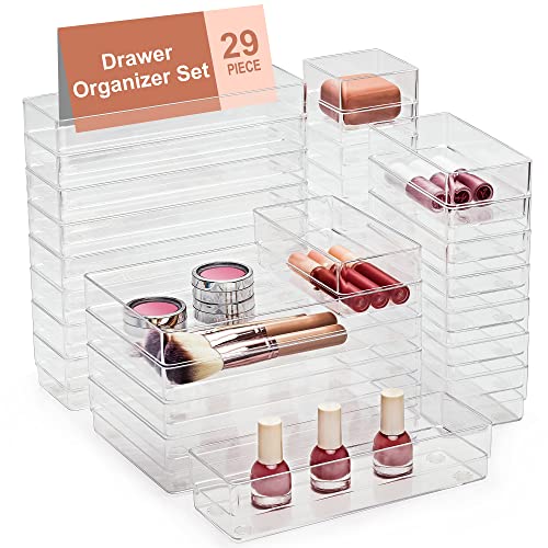 SMARTAKE 29 PCS Drawer Organizer, 4-Size Desk Bathroom Drawer Organizer - size: X Large