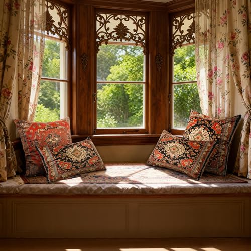 Vintage Floral Soft Velvet Throw Pillow Covers 22x22 in Boho - color: Black, size: 22" x 22" (Pack of 2)
