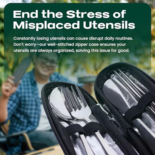 Travel Utensils With Case, 5 Pcs portable silverware set (Silver) - color: Silver, size: 5 Pieces