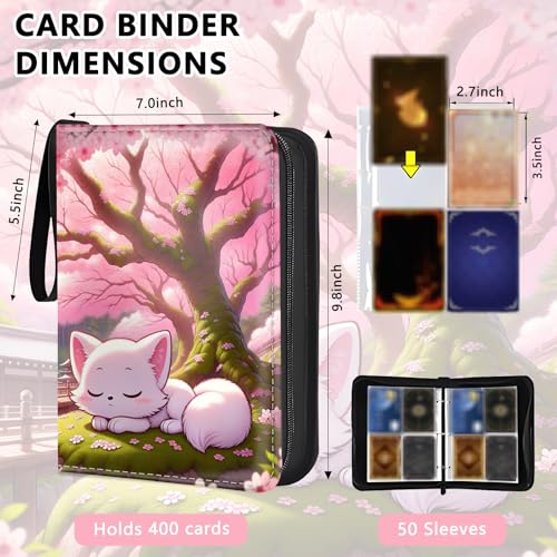 4 Pocket Trading Card Binder, Holds 400 Cards, Zipper Binder - color: Cat under the cherry tree