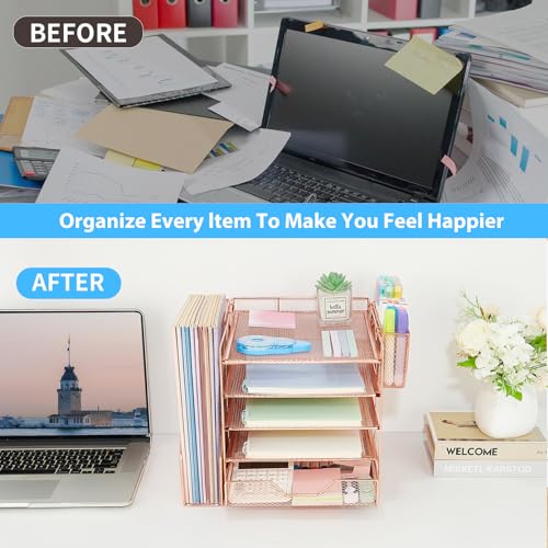 5-Tier Desk File Organizer with Drawer & Pen Holder (Rose Gold) - color: Rose Gold