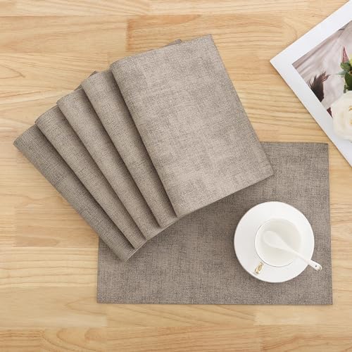Homaxy PU Faux Leather Placemats for Dining Table, Set of 6, Light Brown - color: Light Brown